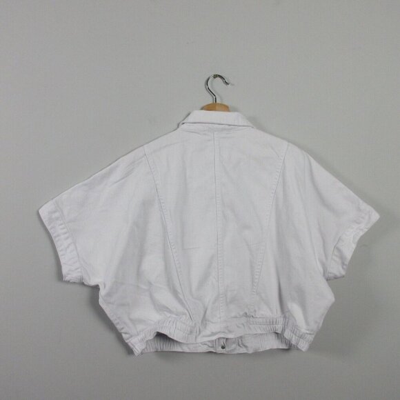 Habitual Oversize Crop Denim Jacket Women L White Short Sleeve Button Up 558 - Picture 2 of 13